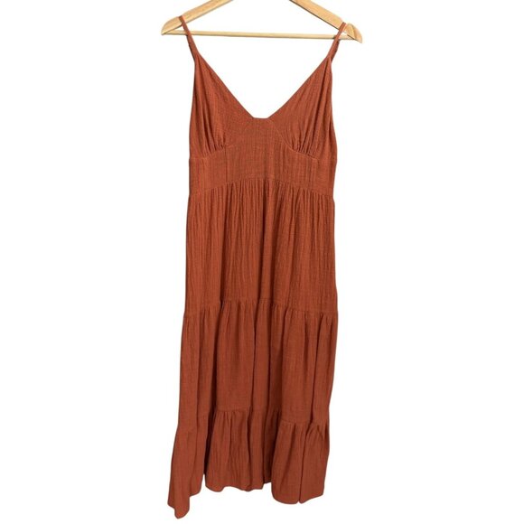 Lulus Dresses & Skirts - Lulus Boho Cottagecore Gauze Babydoll Tiered Midi Dress Orange M Coastal Beach